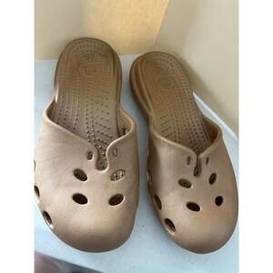 Crocs Womens Alice Work Clog Bronze Tan Metallic Slip On Mules W8 Comfort Shoes